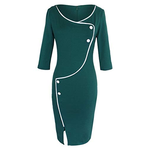 Dragon868 Otoño Primavera Mujeres Casual con Cuello en v Frente Tenedor lápiz Vestido(Verde,M)