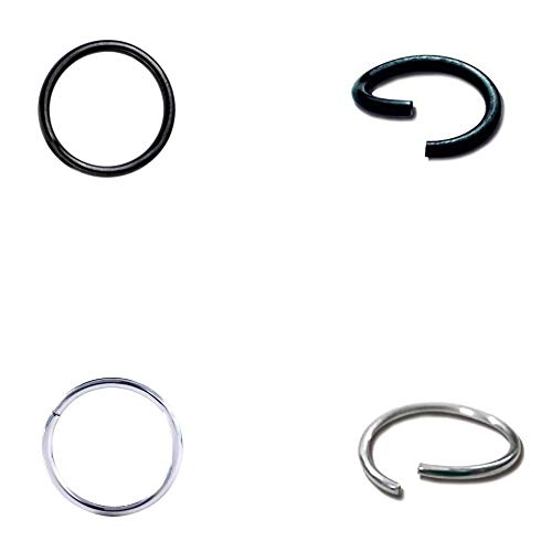Drawer Props Pack 2 Aros Nariz 6 mm de Acero Quirúrgico Flexible || Piercing Aro Nariz Color Negro y Color Plata || Pendientes Reales para Nariz || Hipoalergénicos || Fabricados en Europa