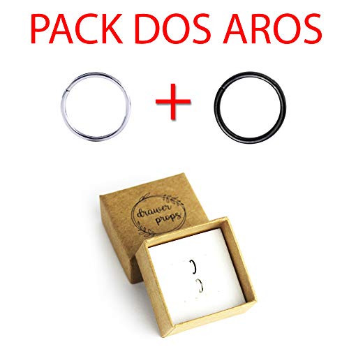 Drawer Props Pack 2 Aros Nariz 6 mm de Acero Quirúrgico Flexible || Piercing Aro Nariz Color Negro y Color Plata || Pendientes Reales para Nariz || Hipoalergénicos || Fabricados en Europa
