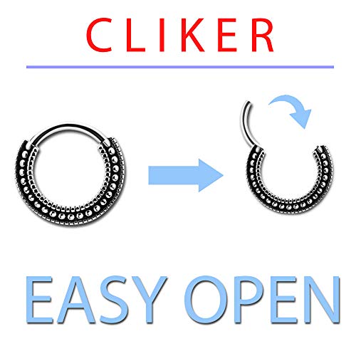 Drawer Props Piercing de Acero Quirúrgico Clicker para Septum y Daith || Aro Clicker Real de Acero Quirúrgico || Hipoalergénicos || Fabricados en Europa || Elige Entre 4 Modelos (Modelo D)