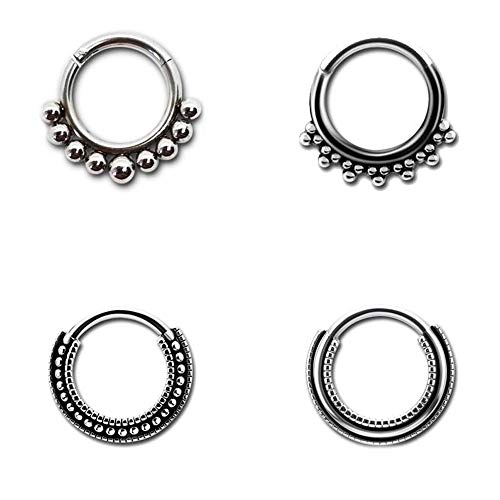 Drawer Props Piercing de Acero Quirúrgico Clicker para Septum y Daith || Aro Clicker Real de Acero Quirúrgico || Hipoalergénicos || Fabricados en Europa || Elige Entre 4 Modelos (Modelo D)