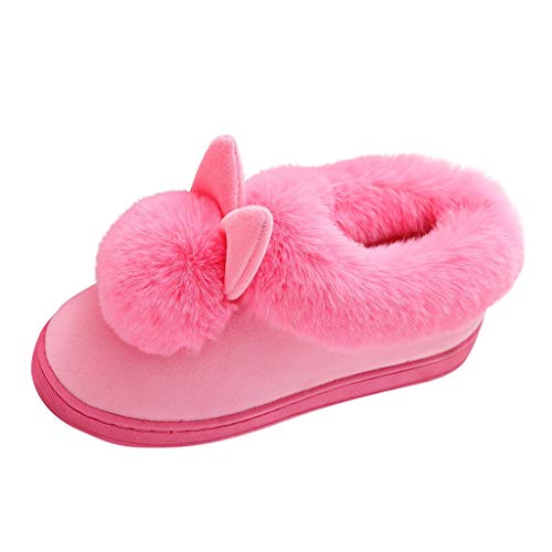 DreamedU Zapatillas de Casa Mujer Invierno Arrastre Interior Del AlgodóN Del OíDo De Conejo De La Felpa Del Invierno De Las Señoras