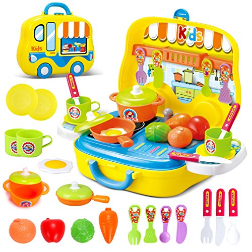 Dreamon Set Utensilios de Mini Cocina de Juguete Incluye Múltiples Accesorios para Niños de 3 Años de Edad