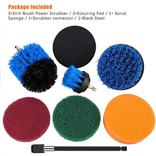 Dreamtop - Juego de 8 brochas de taladro con estropajo, extensor de esponja para pulir, kit de limpieza para baño, cocina, suelo, azulejos de piscina, coche