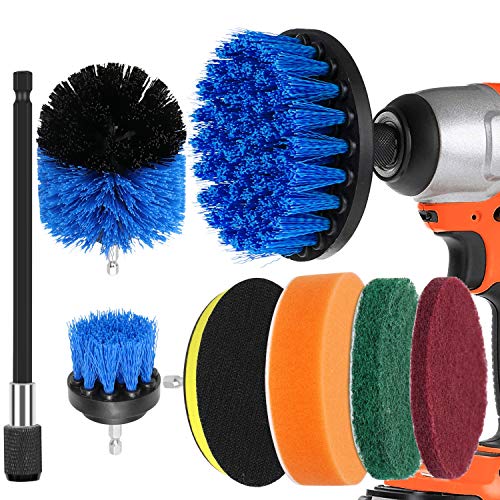 Dreamtop - Juego de 8 brochas de taladro con estropajo, extensor de esponja para pulir, kit de limpieza para baño, cocina, suelo, azulejos de piscina, coche