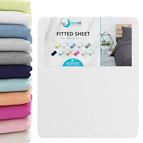 Dreamzie - Sabana Bajera 90 x 190 cm 100% Poliéster Microfibra - Albastro Blanco - Oeko Tex Sin Producto Químico (Garantía 2 Años) - Suave Piel de Melocotón con Elástico Total