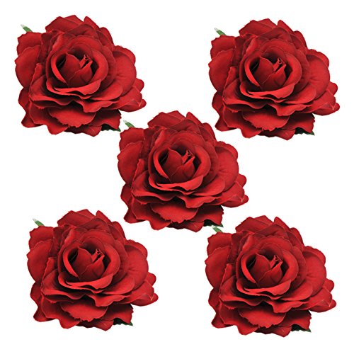 DRESHOW 5 Pack Flor Broche Adorno de cabeza Novia Mujer Flor de Rose Accesorios para el cabello Pinza de pelo de boda Bailarina de flamenco