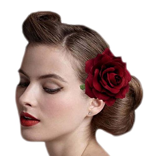 DRESHOW 5 Pack Flor Broche Adorno de cabeza Novia Mujer Flor de Rose Accesorios para el cabello Pinza de pelo de boda Bailarina de flamenco