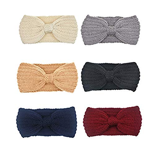 DRESHOW 6 Piezas Crochet Arco Turbante Knit Diadema Invierno Vendas Elasticas Anchas Tejida Lana CintasEl Pelo Banda de pelo más cálido para Talla única 6 Pack Style Aa