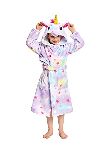 DRESHOW Suave Unicornio Albornoz con Capucha Ropa de Dormir - Regalos de Unicornio para Niñas