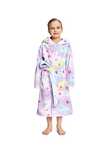 DRESHOW Suave Unicornio Albornoz con Capucha Ropa de Dormir - Regalos de Unicornio para Niñas