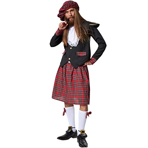dressforfun 900424 - Disfraz de Hombre Noble Escocés, Chaqueta y Falda Escocesa con Calcetines y Sombrero (M | No. 302081)
