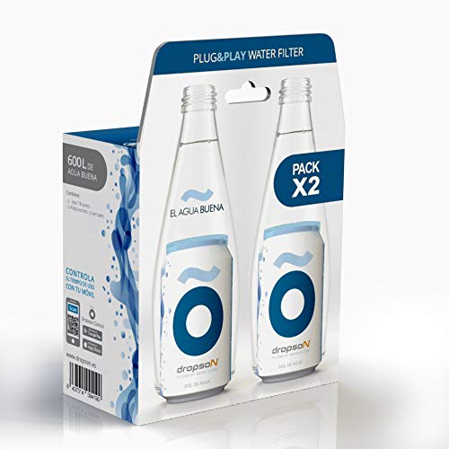 dropson Pack X2 Lata filtrante Filtro de Agua para Grifo, Membrana de microfiltración 100% Natural, 600 litros de Agua filtrada, monitorizable con Smartphone, Llena una Jarra de 1L en 1 min.