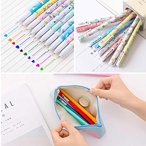 Dsaren 20 Piezas Set de Papelería Bolígrafos de Flamencos Unicornio Estuche Lápiz Notas Autoadhesivas Bonitas y Recargas, Regalo de Cumpleaños para Niñas Niños Suministros Escolares (Verde claro)