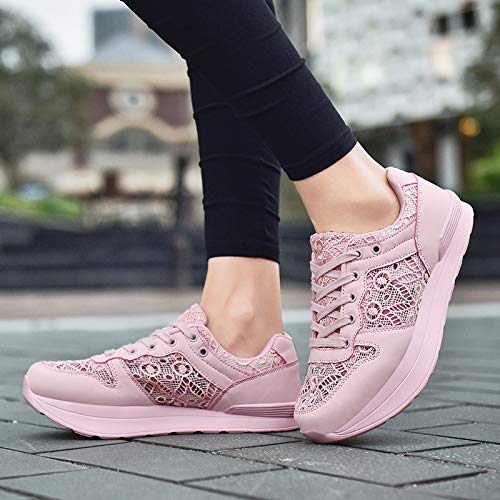 DSZZ Health Zapatos Rocker de tonificación de Plataforma, Zapatos Casuales retrocedidos, Corregir la Mala Postura de la Columna,Rosado,39