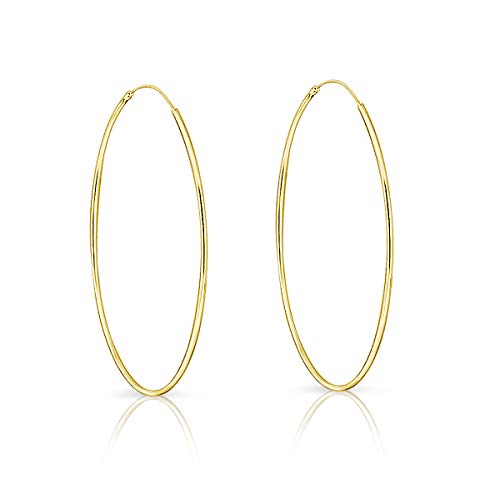 DTPsilver® Pendientes de Aro/Creoles - Plata de Ley 925 Plateada en Oro Amarillo - Pequeños/Medianos/Grandes - Espesor 1.2 mm - Diámetro 70 mm