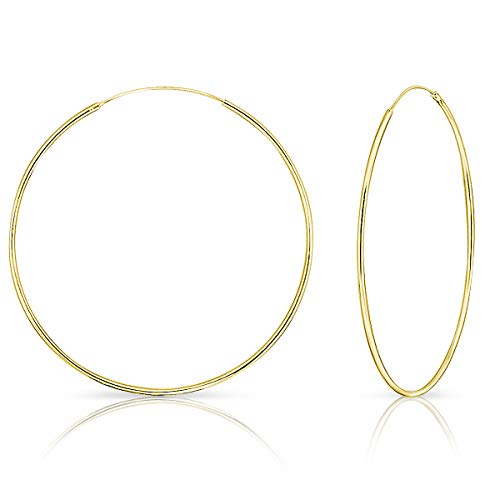 DTPsilver® Pendientes de Aro/Creoles - Plata de Ley 925 Plateada en Oro Amarillo - Pequeños/Medianos/Grandes - Espesor 1.2 mm - Diámetro 70 mm