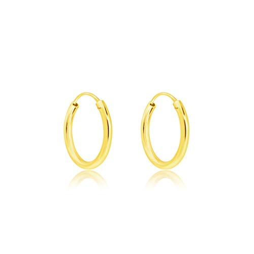 DTPsilver® Pendientes de Aro/Creoles - Plata de Ley 925 Plateada en Oro Amarillo - Pequeños/Medianos/Grandes - Espesor 2 mm - Diámetro 10 mm