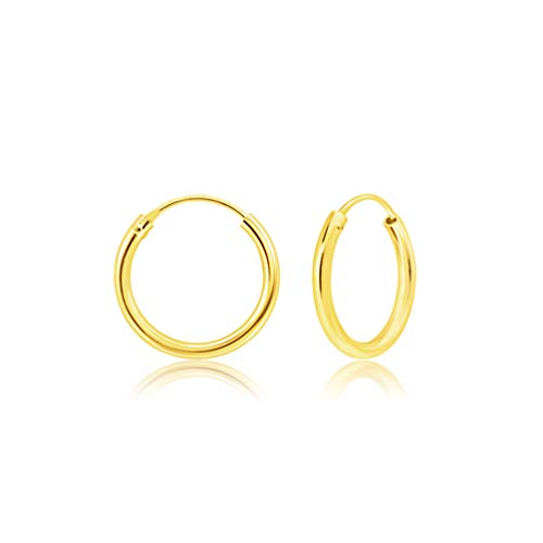 DTPsilver® Pendientes de Aro/Creoles - Plata de Ley 925 Plateada en Oro Amarillo - Pequeños/Medianos/Grandes - Espesor 2 mm - Diámetro 10 mm