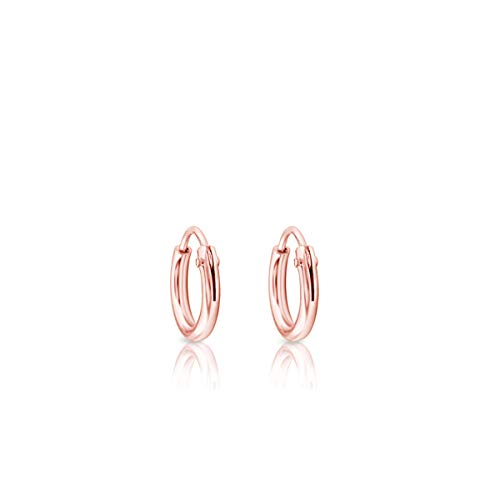 DTPsilver® Pendientes de Aro/Creoles - Plata de Ley 925 Plateada en Oro Rosa - Pequeños/Medianos/Grandes - Espesor 1.5 mm - Diámetro 8 mm