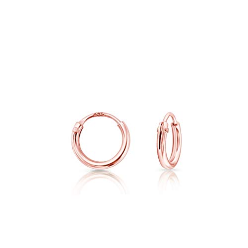 DTPsilver® Pendientes de Aro/Creoles - Plata de Ley 925 Plateada en Oro Rosa - Pequeños/Medianos/Grandes - Espesor 1.5 mm - Diámetro 8 mm