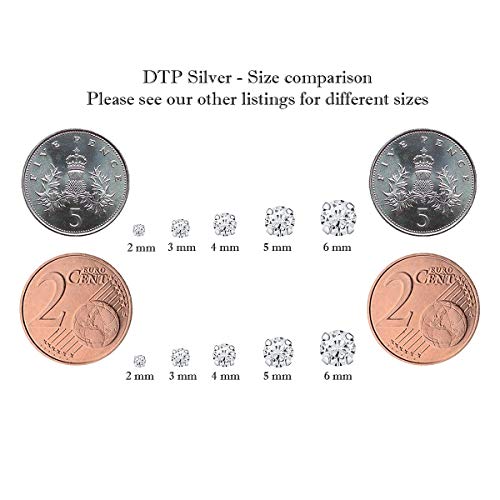 DTPsilver - Semental Pendientes/Aretes de Plata de Ley 925 Plateado en Oro Amarillo con Circonitas Cúbicas - TAMAÑO: Pequeños Redondos - Diámetro: 4 mm - Clara/blanca CZ