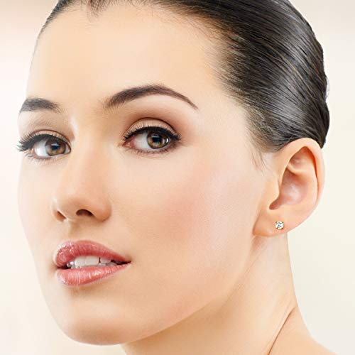 DTPsilver - Semental Pendientes/Aretes de Plata de Ley 925 Plateado en Oro Amarillo con Circonitas Cúbicas - TAMAÑO: Pequeños Redondos - Diámetro: 4 mm - Clara/blanca CZ