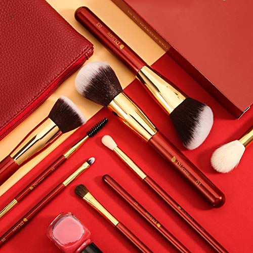 DUcare 10 PC Brochas Maquillaje Set Profesional + Bolso Rojo Sintético Set Brochas maquillaje Pinceles Maquillaje Profesional Makeup Brushes