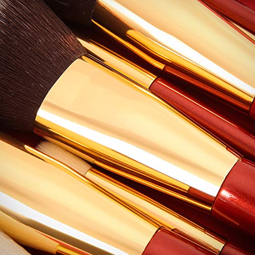DUcare 10 PC Brochas Maquillaje Set Profesional + Bolso Rojo Sintético Set Brochas maquillaje Pinceles Maquillaje Profesional Makeup Brushes