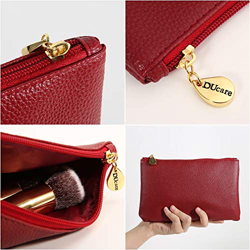 DUcare 10 PC Brochas Maquillaje Set Profesional + Bolso Rojo Sintético Set Brochas maquillaje Pinceles Maquillaje Profesional Makeup Brushes