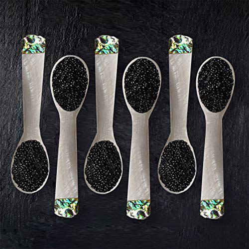 DUEBEL - Juego de 6 cucharas de nácar con abulón verde para decoración de caravanas, huevos, helados, cafeterías (9 x 2,4 cm), color blanco