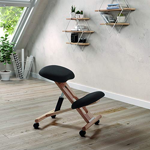 duehome - Silla de Oficina Ergonomica, silla de Escritorio, color Negro y Madera de haya, Medidas: 46 cm (Ancho) x 68 cm (Fondo) x 52-62 cm (Alto)