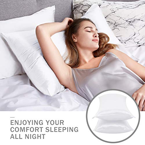 Duerer Fundas de Almohada satén Sedoso estándar para 2 Piezas, con Cierre de sobre, Muy Liso Suave de 100% Microfibra, Belleza Facial, Cuidado de la Cara, hipoalergénico - 50x91cm, Blanco