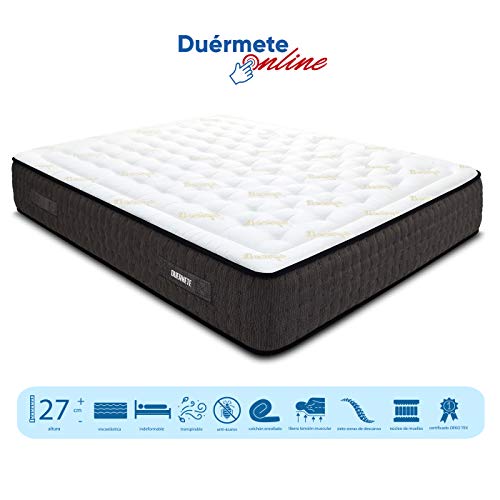 Duérmete Online Iron Pro 111 Duérmete Gran Confort-Colchón Muelles Ensacados + Viscoelástica con 7 Zonas de Descanso, Libertad de Movimientos, 150x190