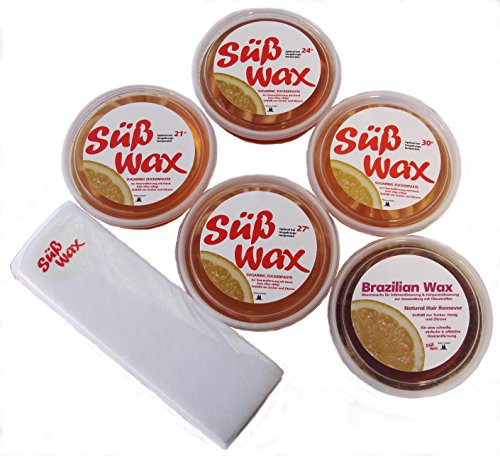 Dulce Wax Luz pulsada Set para principiantes. 4 sugaring Azúcar para eliminación de pelo Vellón para todas las estaciones + dulce Wax Brazilian Wax y 100 sin rayas.