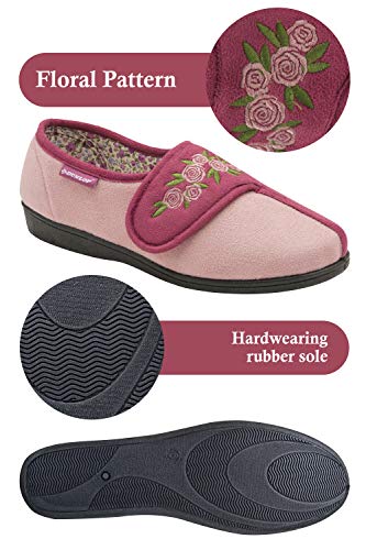 DUNLOP - Mujer Pantuflas Ortopedicas Zapatillas de Estar Ajustables por Casa con Velcro (38 EU, Dusky Pink)