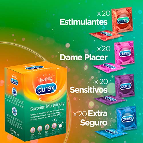 Durex condones Surprise Me, pack preservativos variados para una diversión máxima - Total 80 preservativos