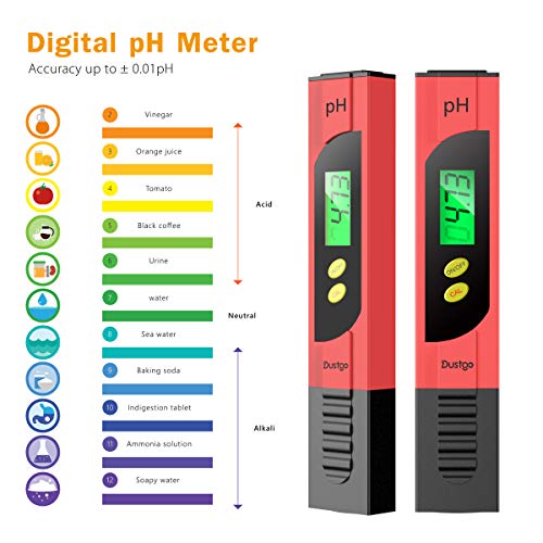 Dustgo Medidor pH Medidor de PH con Medidor TDS EC Temperatura 4 en 1 Digital,Medidor de Prueba de Calidad del Agua 0-14 pH Medida de 0-14 pH, 0-19990ppm Calibración Automática, set of 2