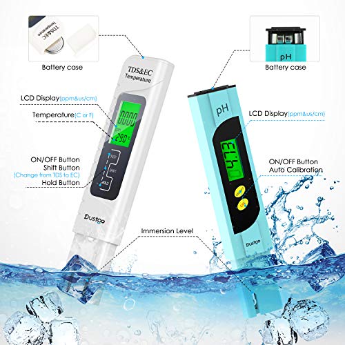 Dustgo Medidor pH Medidor de PH digital 4 en 1 de calidad de agua，Prueba de Calidad del Agua 0-14 pH,0-19990ppm Calibración Automática