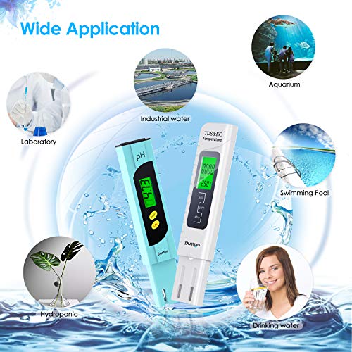 Dustgo Medidor pH Medidor de PH digital 4 en 1 de calidad de agua，Prueba de Calidad del Agua 0-14 pH,0-19990ppm Calibración Automática