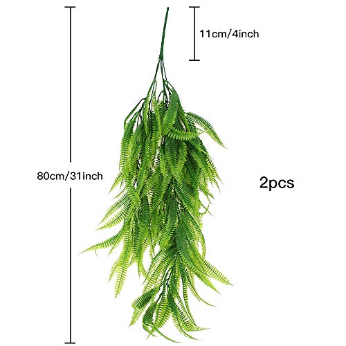 DXLing 2 Piezas Falsa Plantas Artificiales Faux Colgante Boston Helechos Flores Vine Plantas de Plástico Plantas Colgantes Hiedra Artificiales para Interior o Exterior Balcon Puerta Valla Jardín
