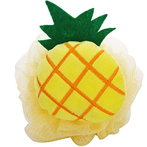 Dylandy - Esponja de baño con bola de malla para la ducha en forma de fruta, esponja de limpieza, puff exfoliante de lufa (fresa)