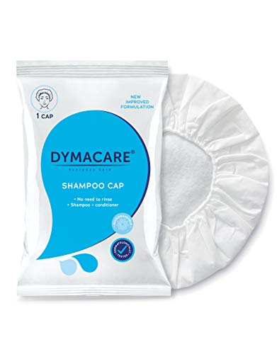 DYMACARE Gorra de champú sin enjuague | Gorra de ducha sin enjuague que champús y condiciones | PH equilibrado e hipoalergénico Lavado de cabello sin agua (1 gorro)