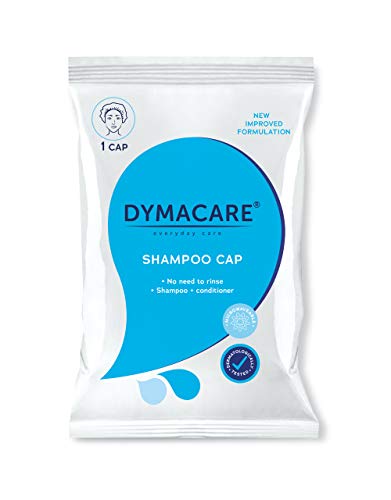 DYMACARE Gorra de champú sin enjuague | Gorra de ducha sin enjuague que champús y condiciones | PH equilibrado e hipoalergénico Lavado de cabello sin agua (1 gorro)