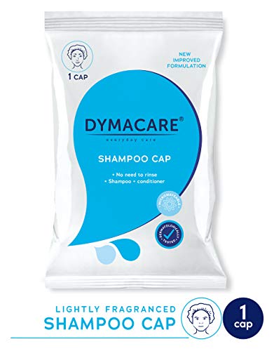 DYMACARE Gorra de champú sin enjuague | Gorra de ducha sin enjuague que champús y condiciones | PH equilibrado e hipoalergénico Lavado de cabello sin agua (1 gorro)