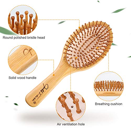 E-More Cabello Cepillo de Bambú Pines De Madera Cepillo Pelo Bambu Ecologico Pequeño Viaje Cepillo Madera Pelo Natural Cepillo Pelo Bambu Antiestático Scalps Friendly Reducir Frizz Masaje