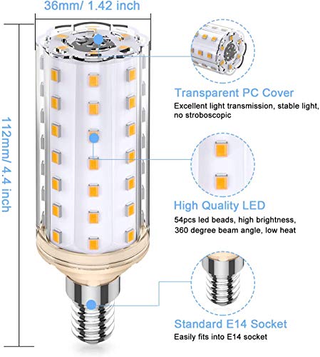E14 LED Bombillas Maíz, 10W Equivalente 80W 100W Halógena, 3000K Blanco Cálido, E14 Maíz Bombillas, CA 220-240V No Regulable Sin Parpadeo E14 Lámparas, Paquete de 5, Eco.Luma