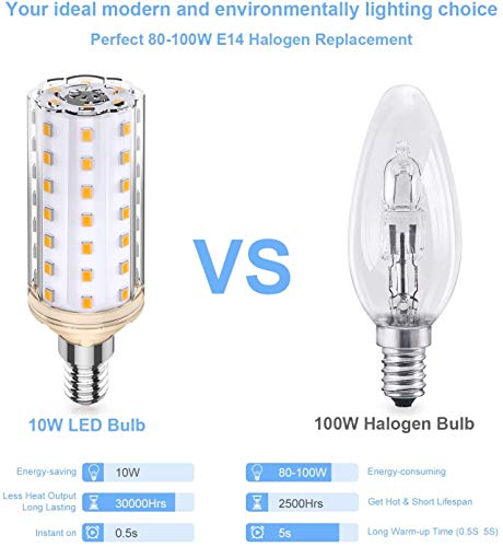 E14 LED Bombillas Maíz, 10W Equivalente 80W 100W Halógena, 3000K Blanco Cálido, E14 Maíz Bombillas, CA 220-240V No Regulable Sin Parpadeo E14 Lámparas, Paquete de 5, Eco.Luma