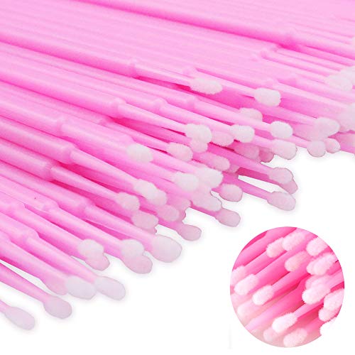 Ealicere 200PCS Cepillos de Pestañas Desechables, Hisopos de Algodón Desechable para Extensiones de Pestañas, Mini Micro Pinceles para Maquillaje Oral y Limpio (Rosado)