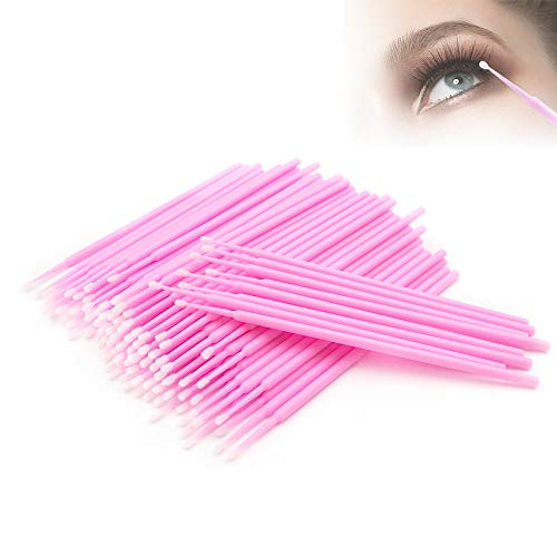 Ealicere 200PCS Cepillos de Pestañas Desechables, Hisopos de Algodón Desechable para Extensiones de Pestañas, Mini Micro Pinceles para Maquillaje Oral y Limpio (Rosado)